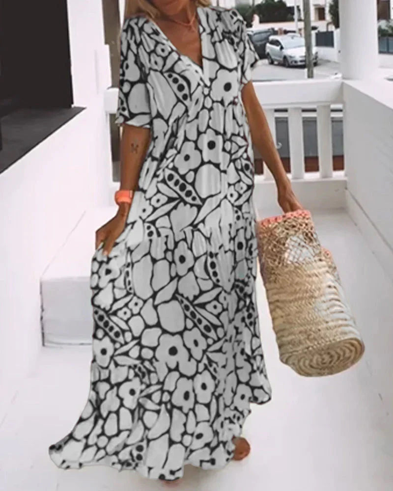 Lovia - Robe Ample à Col en V avec Imprimé
