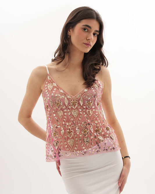 Lovia – Top à Paillettes Rose