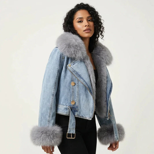 Lovia – Veste en Jean et Fausse Fourrure