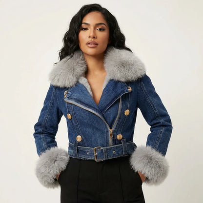 Lovia – Veste en Jean et Fausse Fourrure