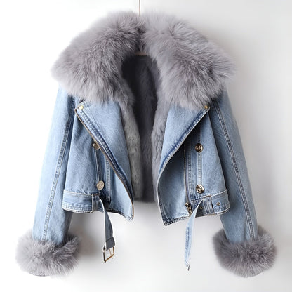 Lovia – Veste en Jean et Fausse Fourrure