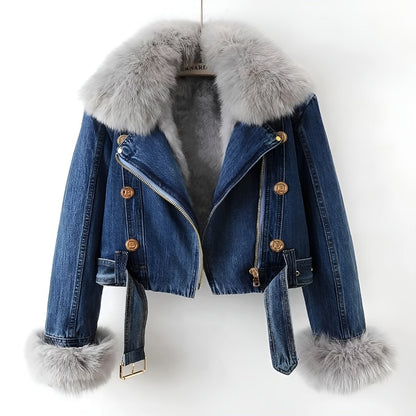 Lovia – Veste en Jean et Fausse Fourrure