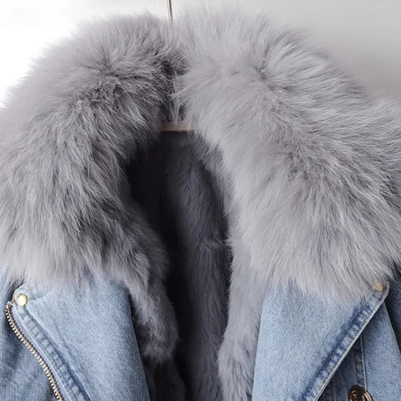 Lovia – Veste en Jean et Fausse Fourrure