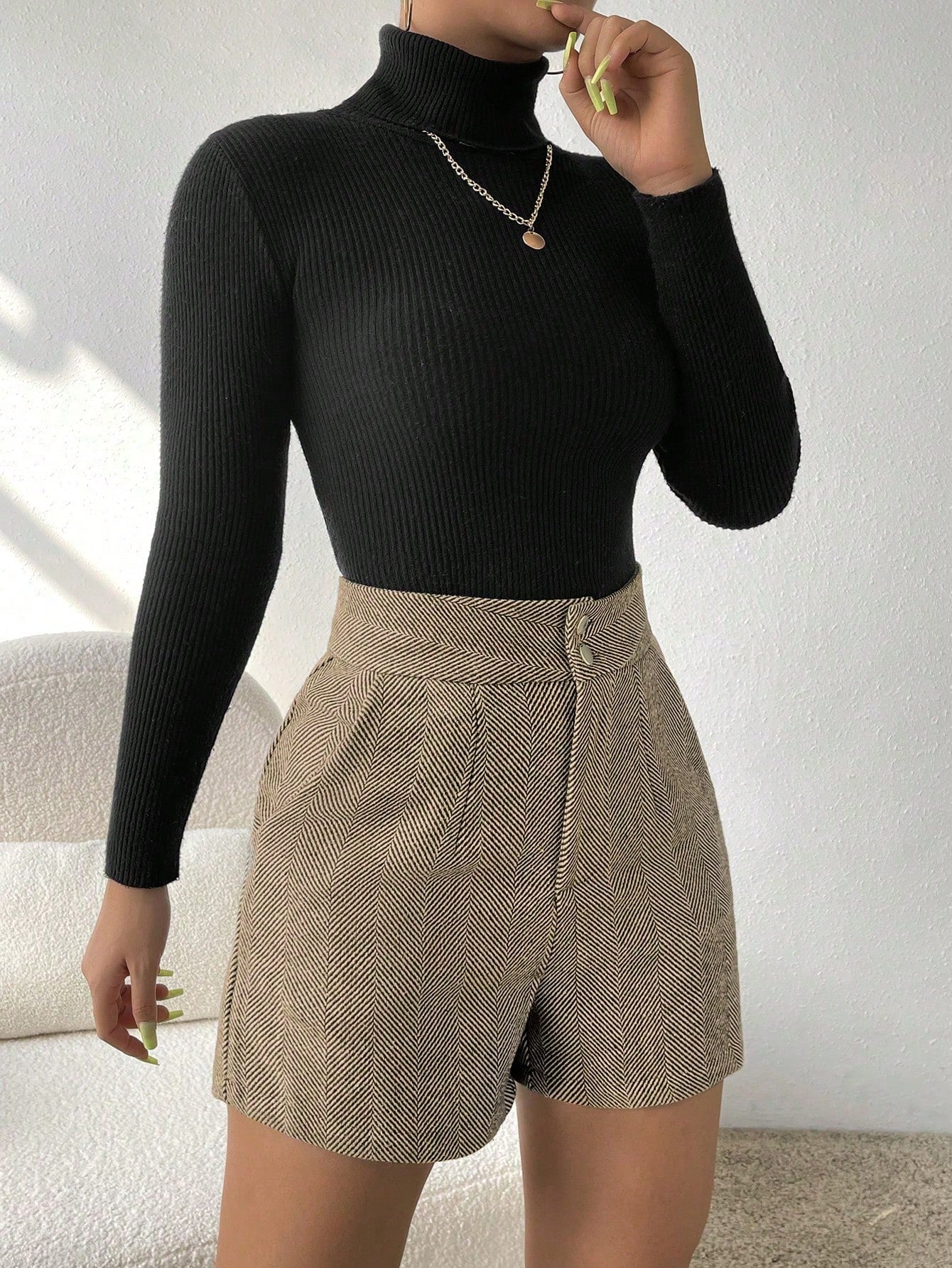 Lovia - Short Taille Haute Motif Chevron