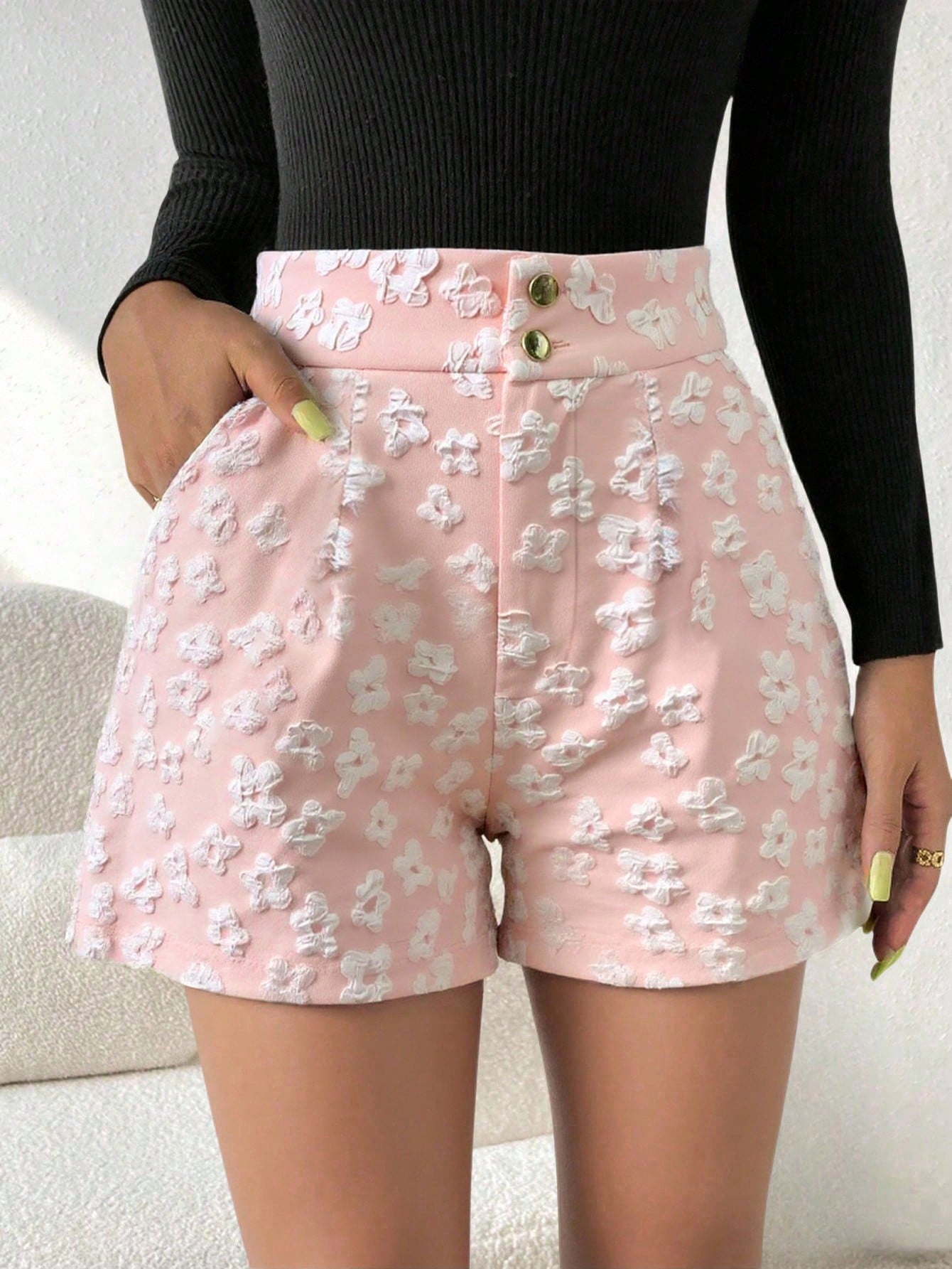 Lovia - Short Taille Haute Motif Chevron