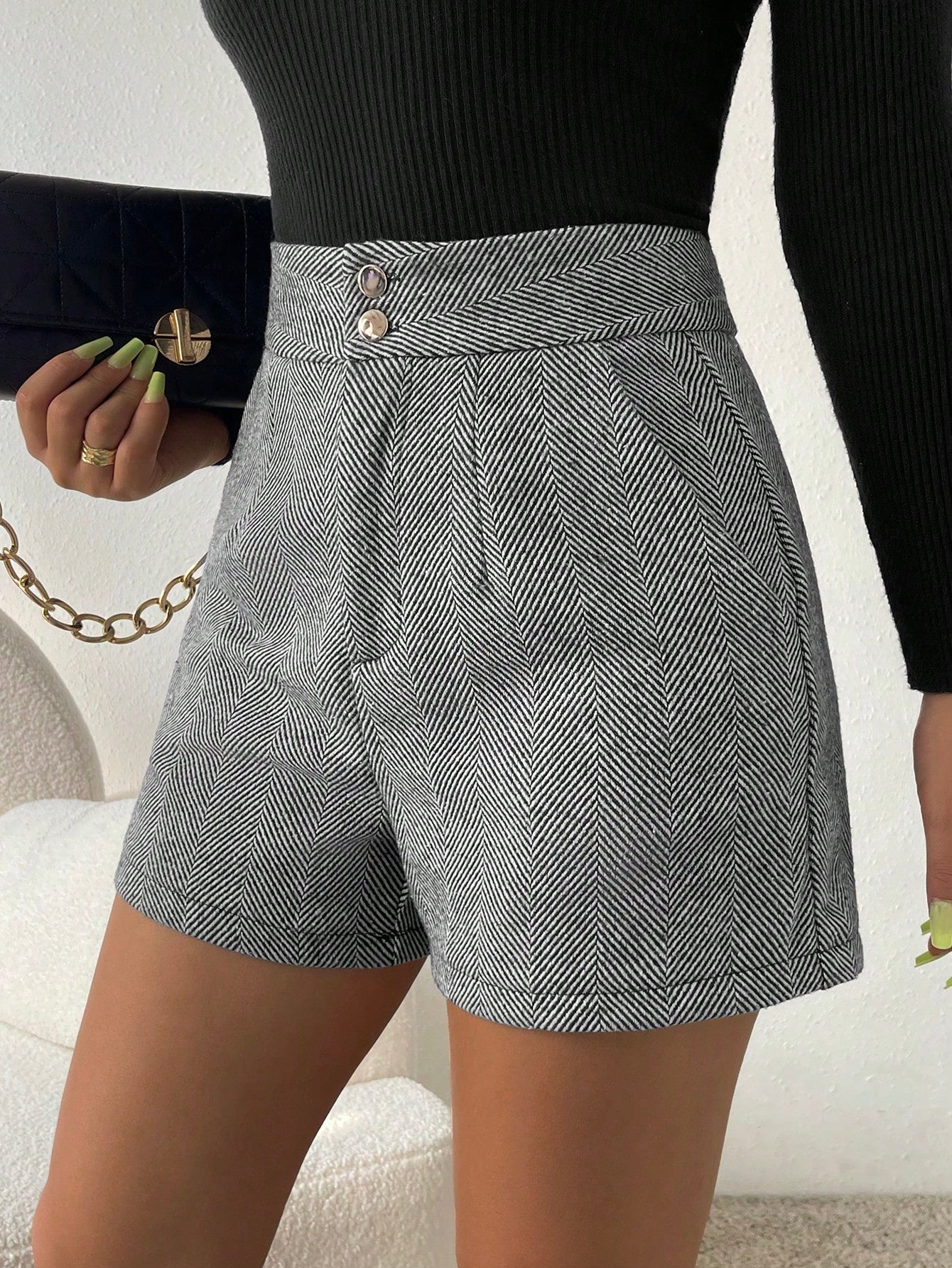 Lovia - Short Taille Haute Motif Chevron
