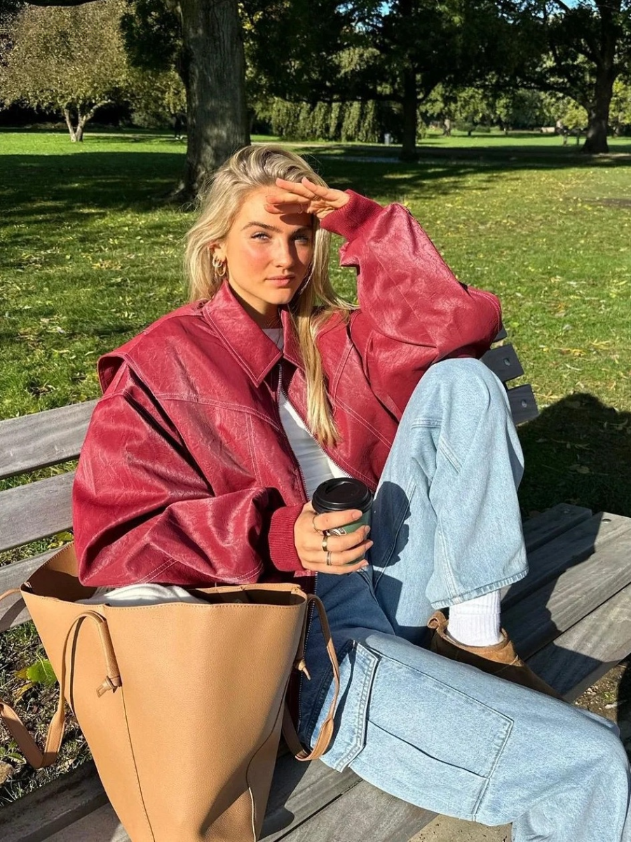 Veste Bomber en Cuir Tendance