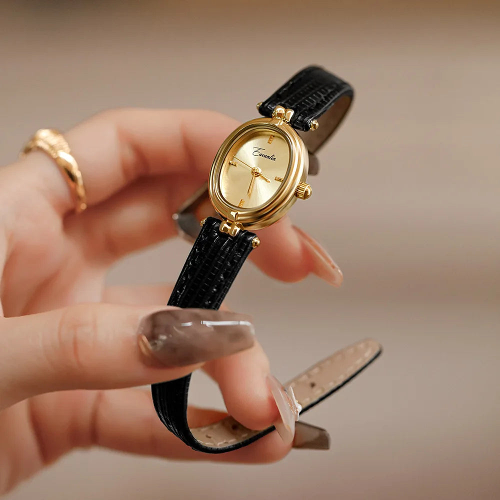 Montre Femme Dorée avec Bracelet en Cuir Classique