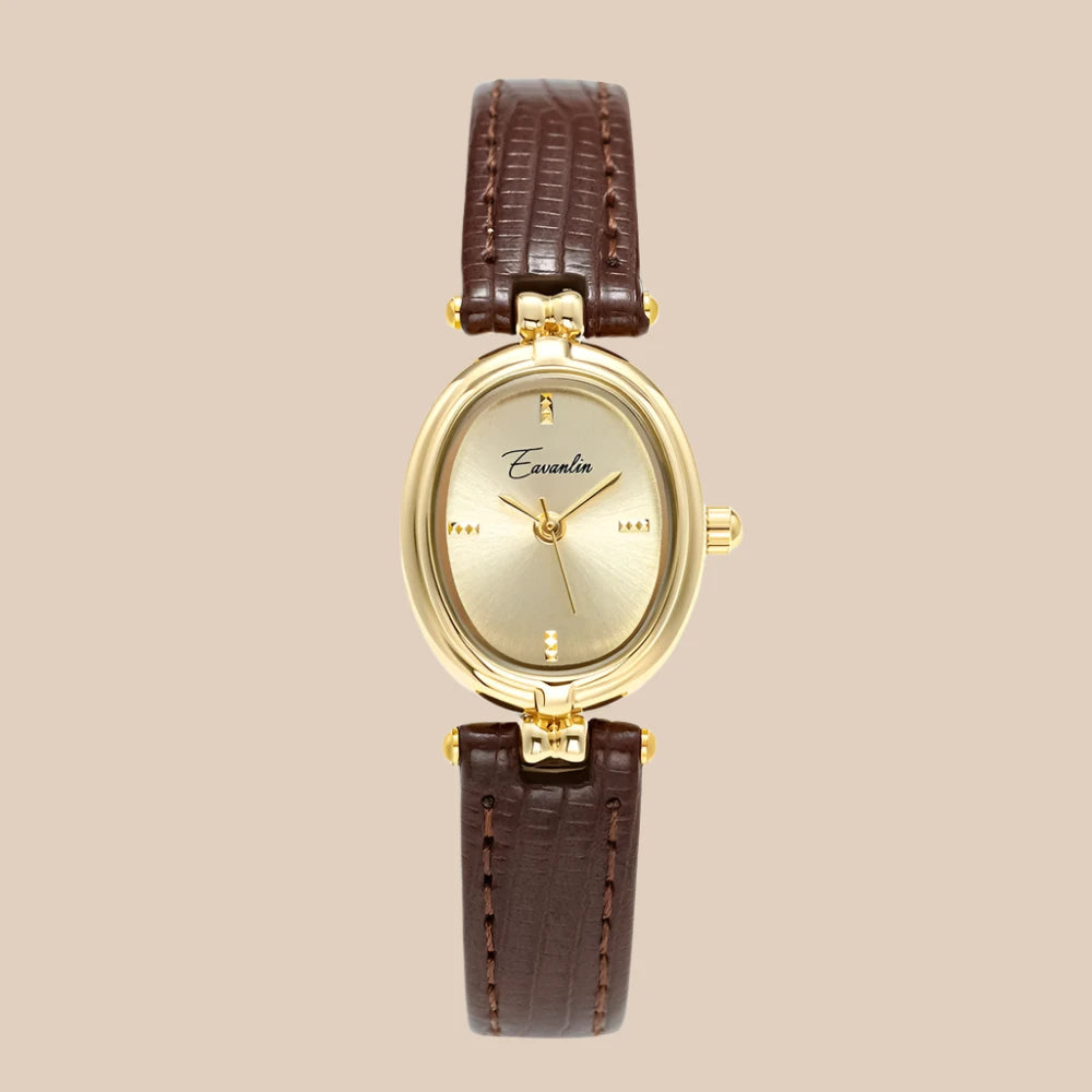Montre Femme Dorée avec Bracelet en Cuir Classique