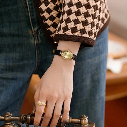 Montre Femme Dorée avec Bracelet en Cuir Classique