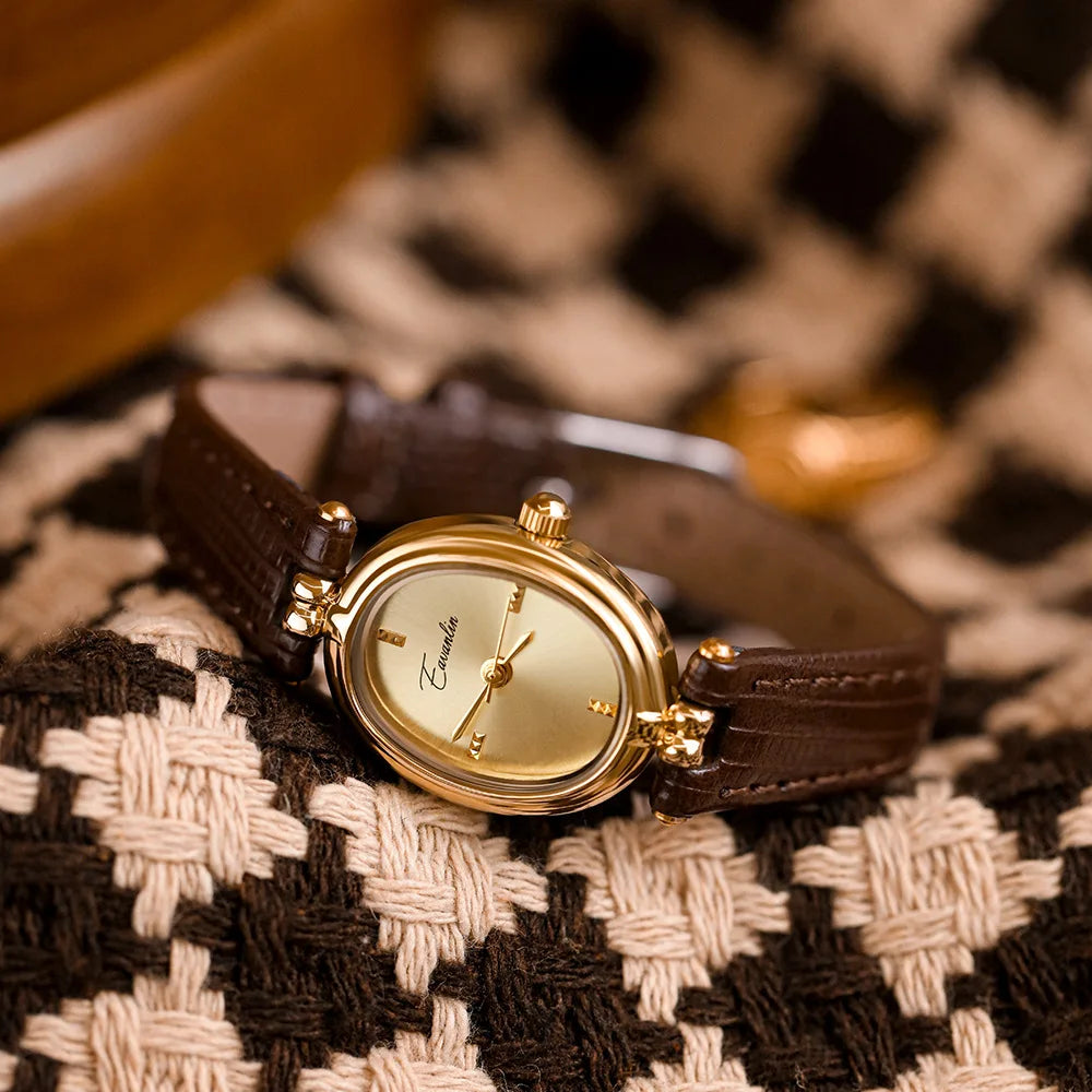Montre Femme Dorée avec Bracelet en Cuir Classique