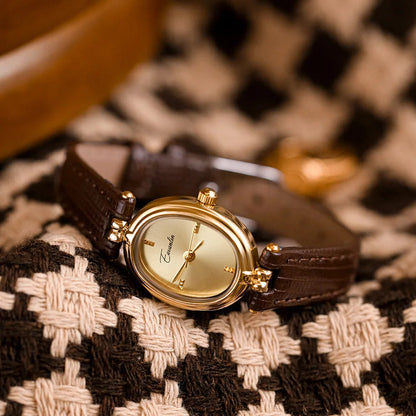 Montre Femme Dorée avec Bracelet en Cuir Classique