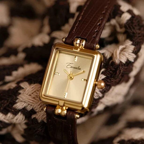 Montre Femme Dorée avec Bracelet en Cuir Classique
