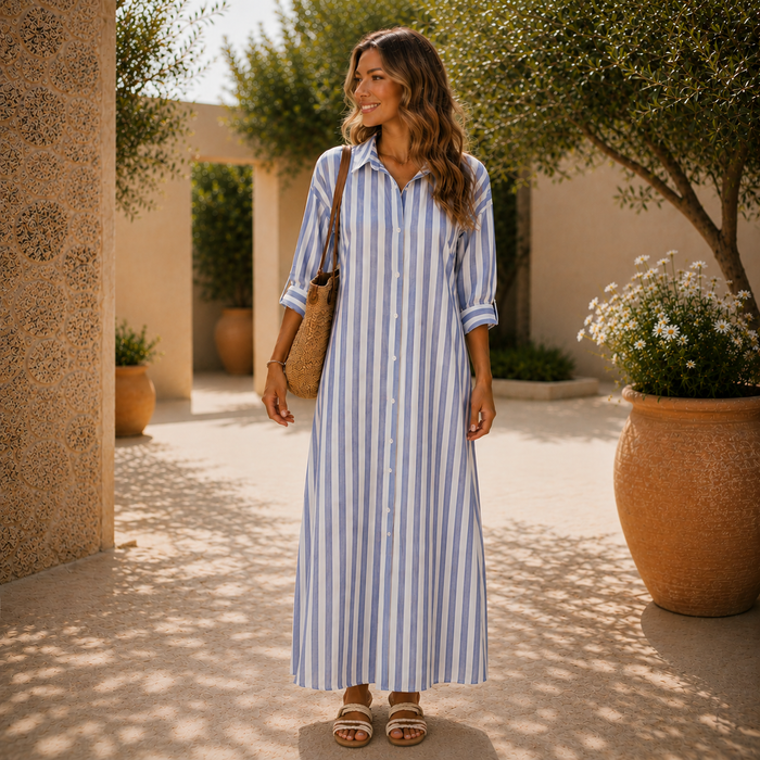 Lovia – Robe Chemise Maxi Rayée